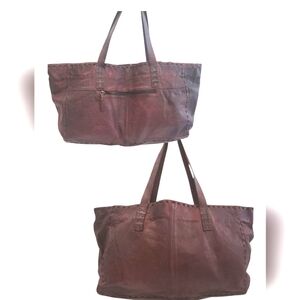Free People Spacious Brown Leather Tote Bag